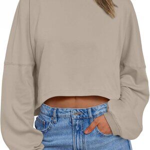 Trendy Oversized Cropped Sweatshirt for Women - Ultra-Soft Long Sleeve Top